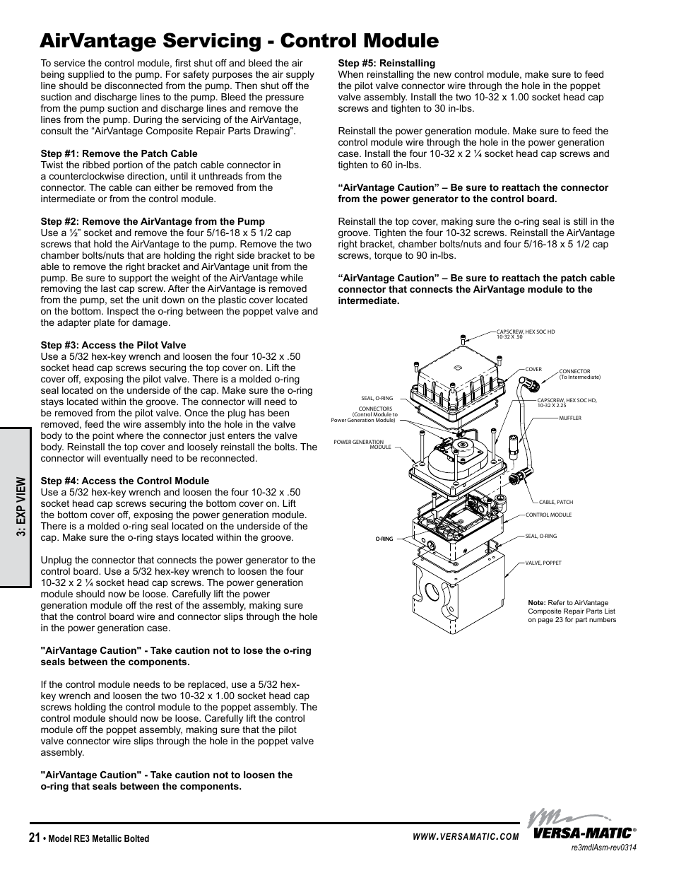 Airvantage servicing - control module, Exp view | Versa-Matic 3 Bolted Metallic Ball Valve Pumps (RE3) User Manual | Page 24 / 29