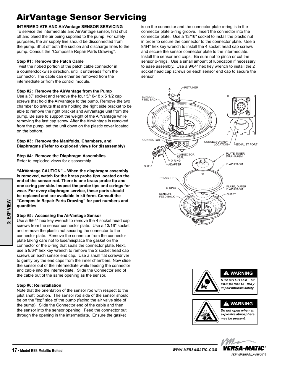 Airvantage sensor servicing | Versa-Matic 3 Bolted Metallic Hazardous Service Ball Valve (RE3) User Manual | Page 20 / 31