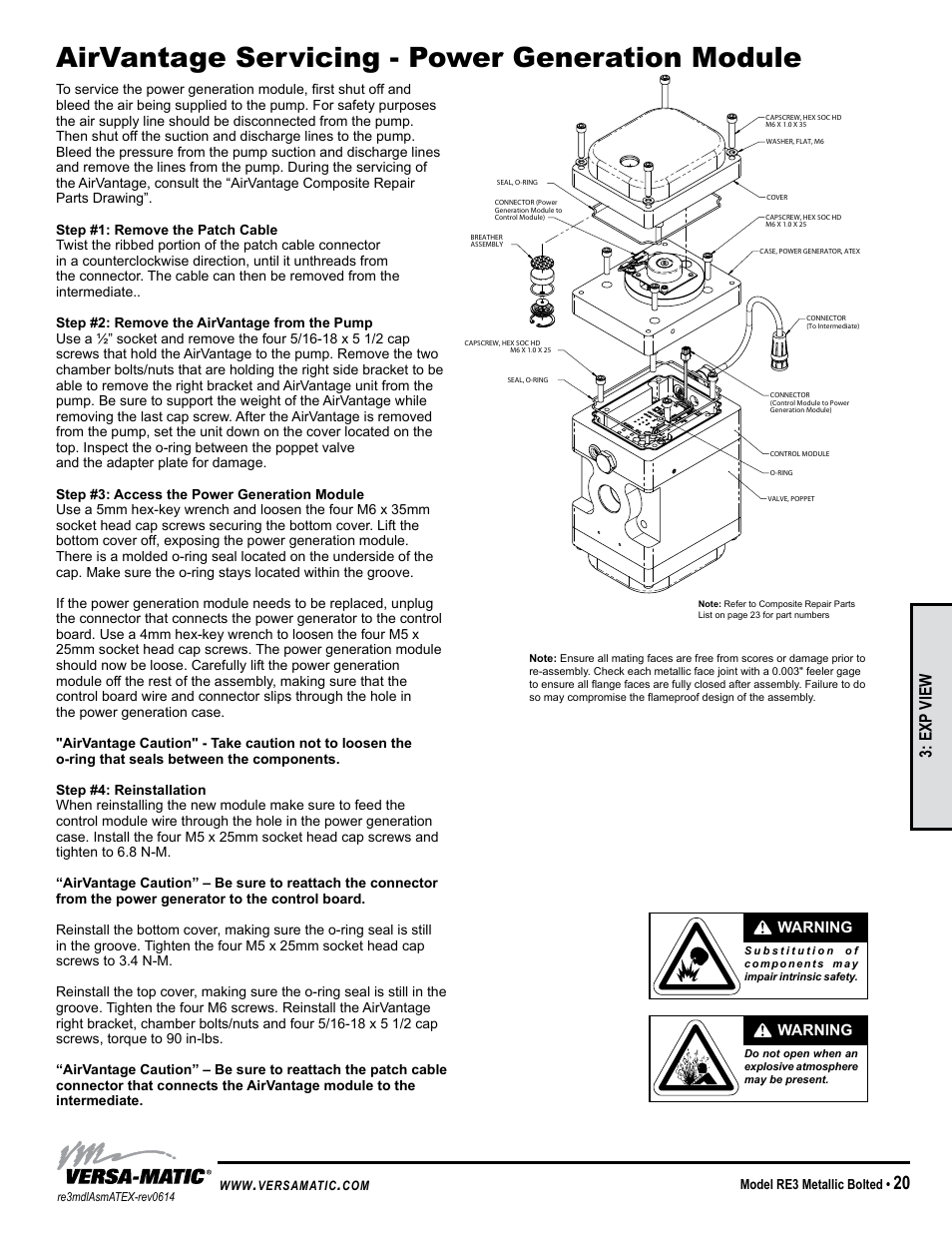 Airvantage servicing - power generation module, Exp view | Versa-Matic 3 Bolted Metallic Hazardous Service Ball Valve (RE3) User Manual | Page 23 / 31