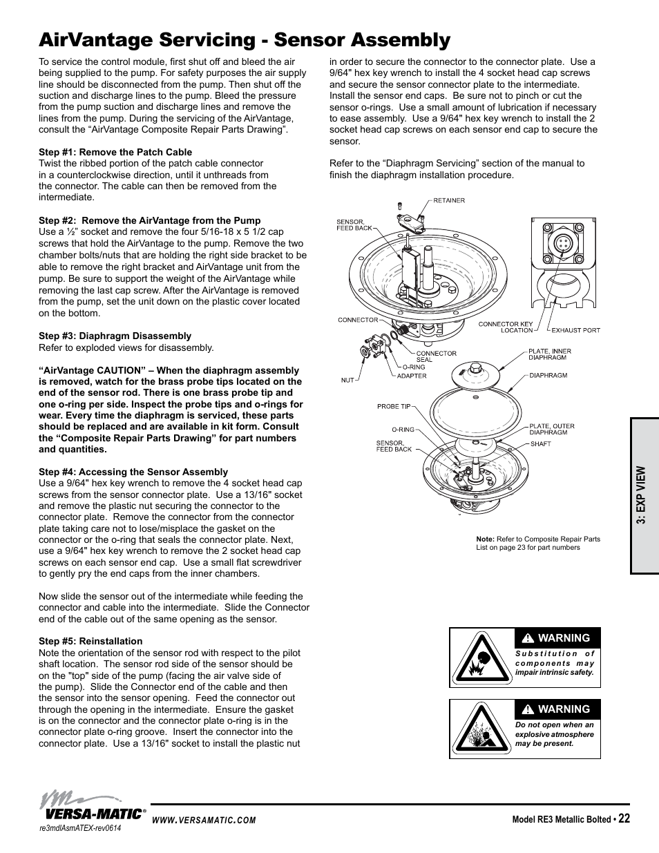 Airvantage servicing - sensor assembly | Versa-Matic 3 Bolted Metallic Hazardous Service Ball Valve (RE3) User Manual | Page 25 / 31