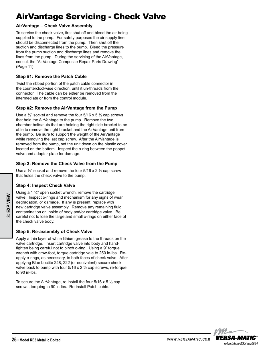 Airvantage servicing - check valve | Versa-Matic 3 Bolted Metallic Hazardous Service Ball Valve (RE3) User Manual | Page 28 / 31