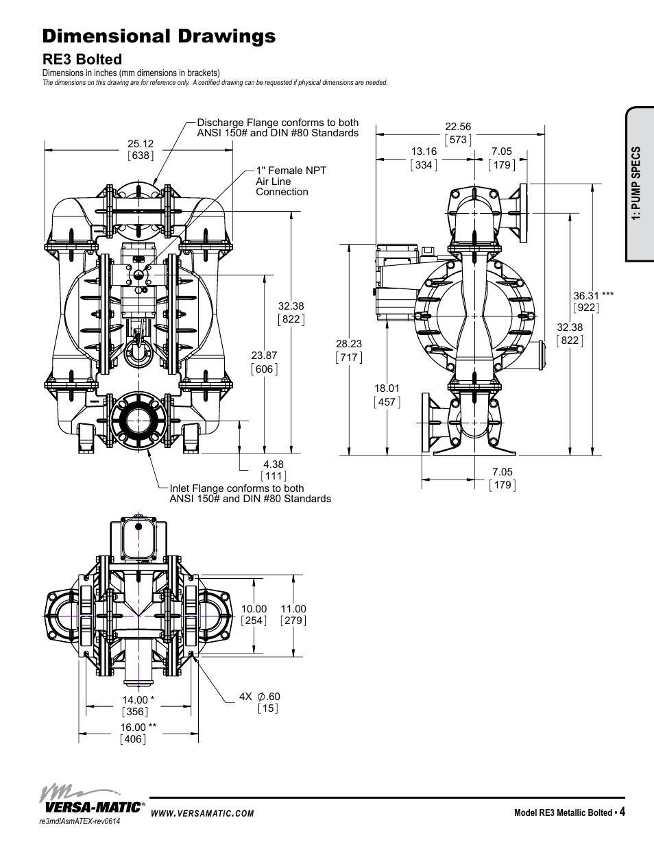 Dimensional drawings, Re3 bolted | Versa-Matic 3 Bolted Metallic Hazardous Service Ball Valve (RE3) User Manual | Page 7 / 31