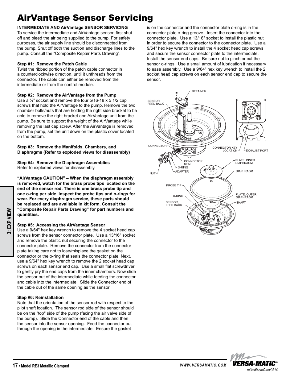 Airvantage sensor servicing | Versa-Matic 3 Clamped Metallic Ball Valve Pumps (RE3) User Manual | Page 20 / 29