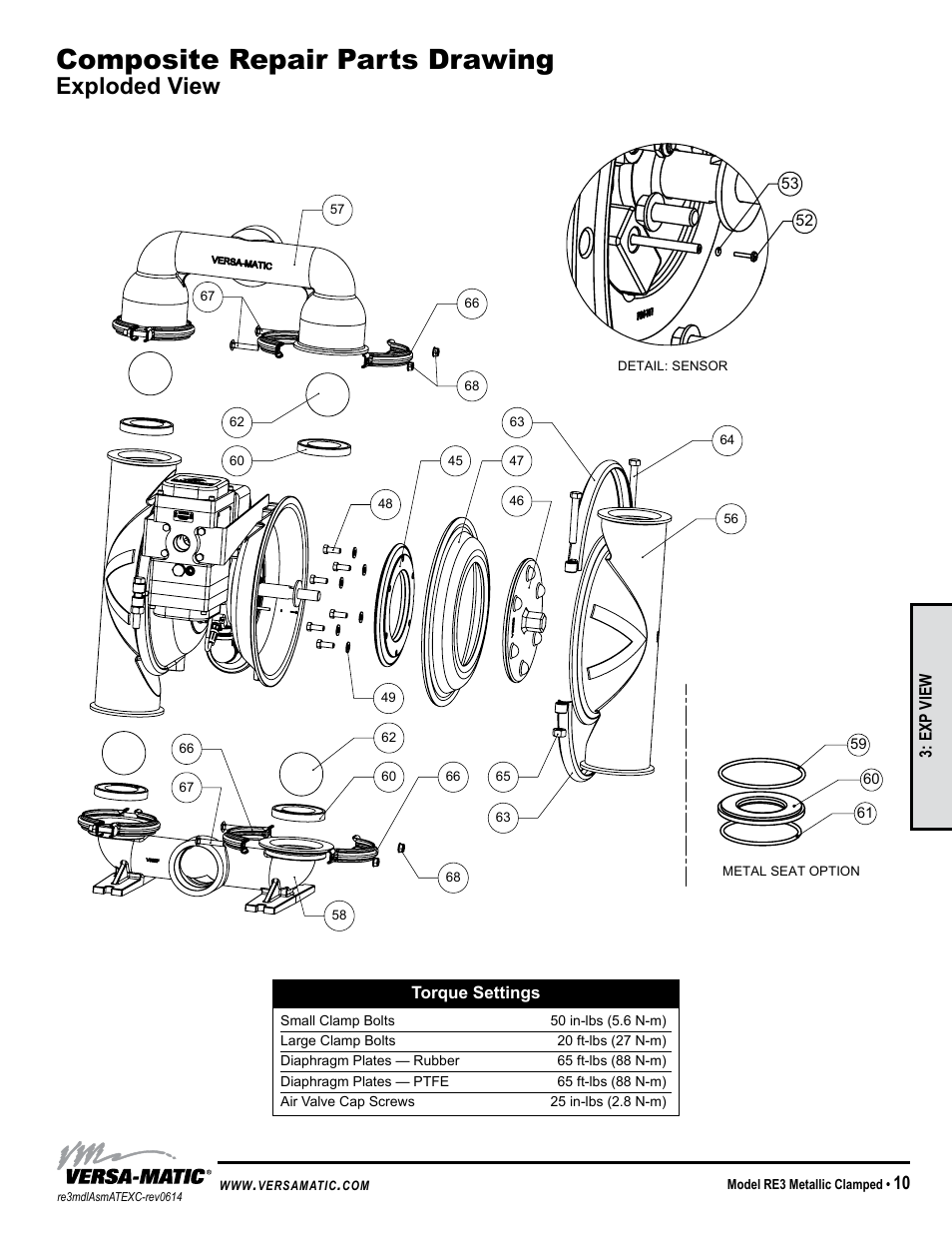 Composite repair parts drawing, Exploded view | Versa-Matic 3 Clamped Metallic Hazardous Service Ball Valve (RE3) User Manual | Page 13 / 31