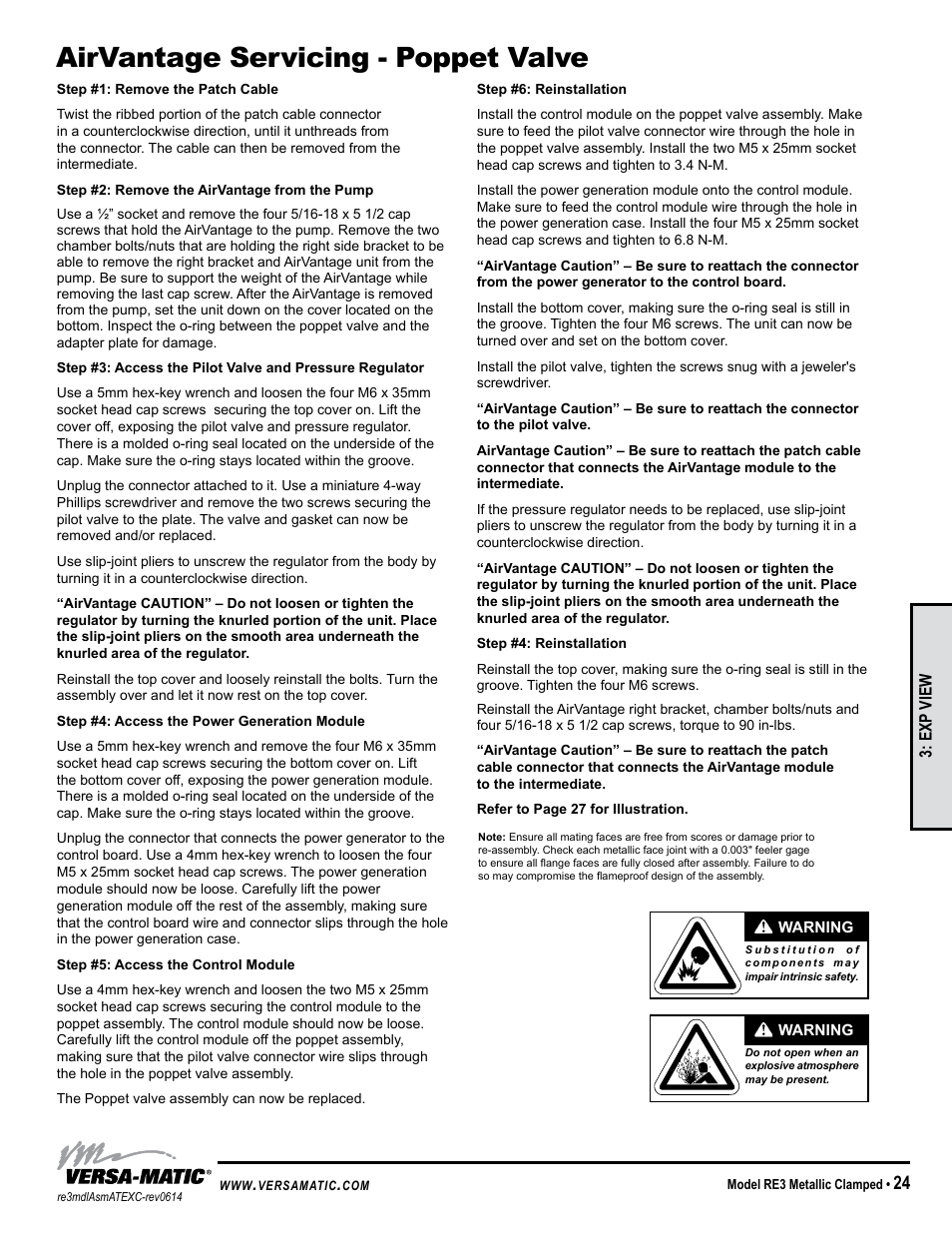 Airvantage servicing - poppet valve | Versa-Matic 3 Clamped Metallic Hazardous Service Ball Valve (RE3) User Manual | Page 27 / 31