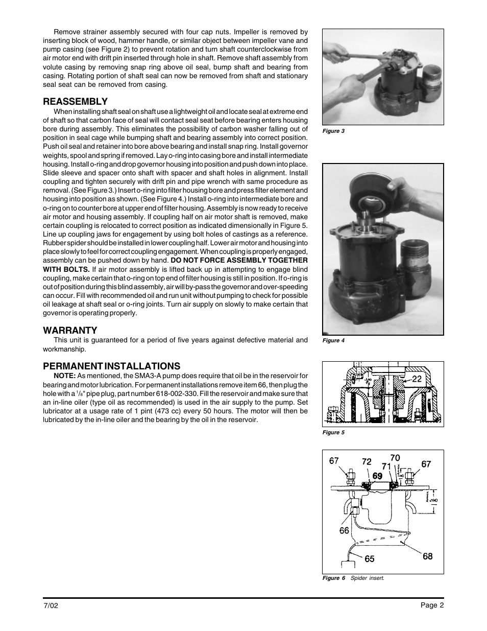 Reassembly, Warranty, Permanent installations | Versa-Matic SMA3-A SLUDGEMASTER User Manual | Page 2 / 5