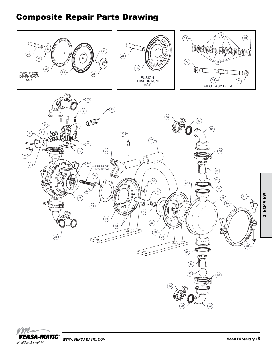 General model specific, Exp view, Model e4 sanitary | Versamatic | Versa-Matic 1 1/2 Elima-Matic Sanitary (E4) User Manual | Page 11 / 15