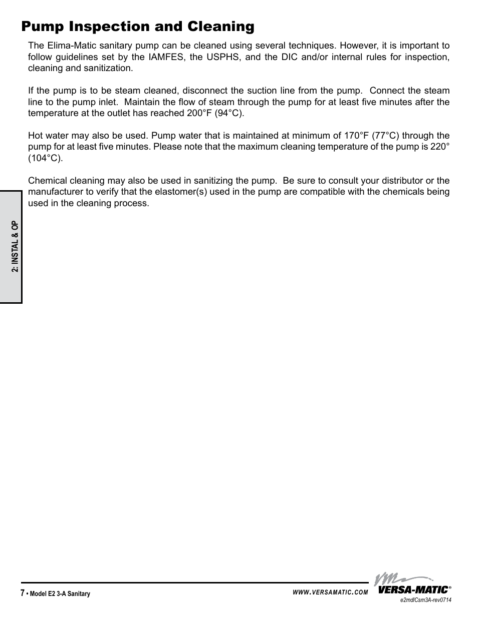 Pump inspection and cleaning | Versa-Matic 2 Elima-Matic 3-A Certified (E2) User Manual | Page 10 / 14