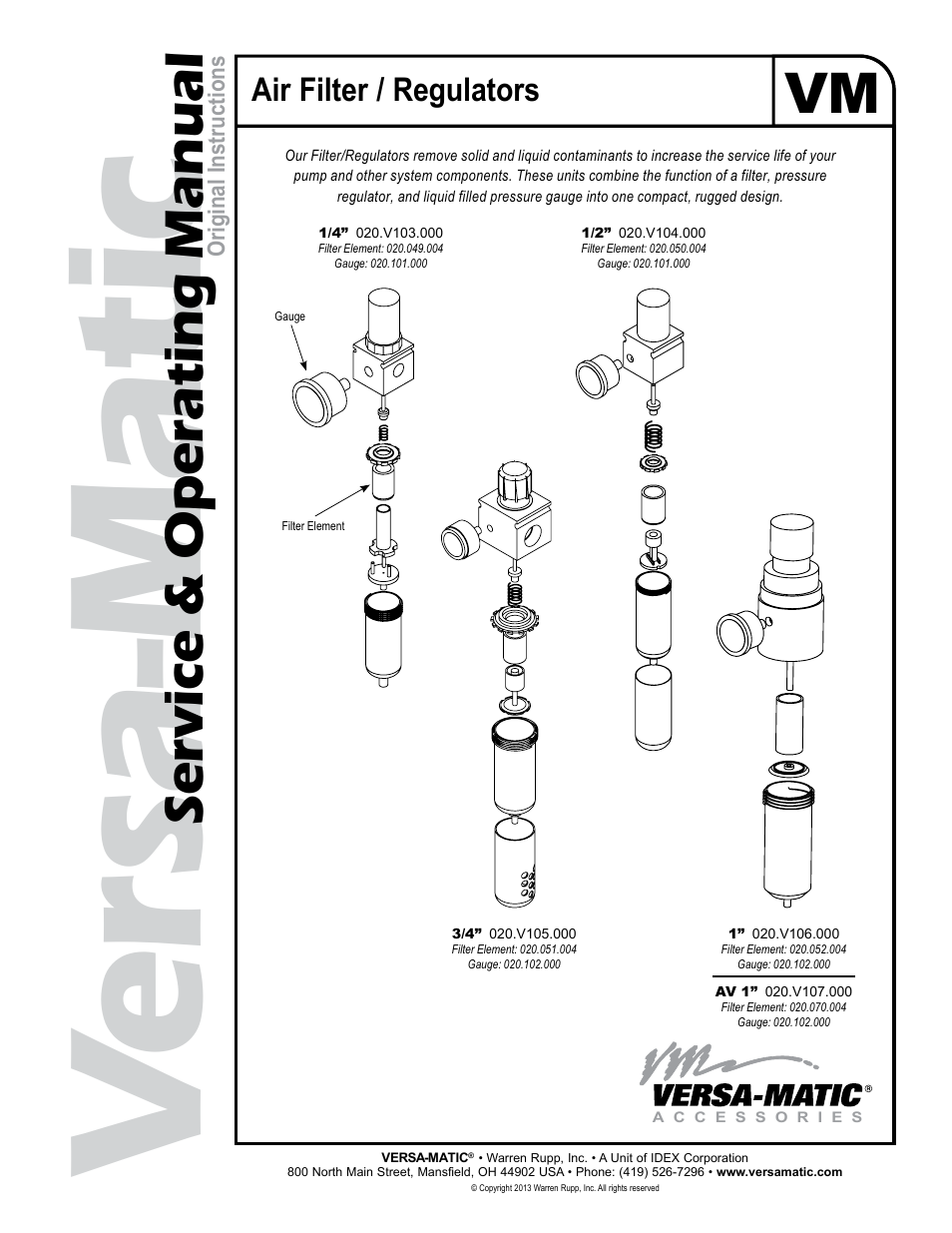 Versa-Matic Air Filter / Regulators User Manual | 2 pages