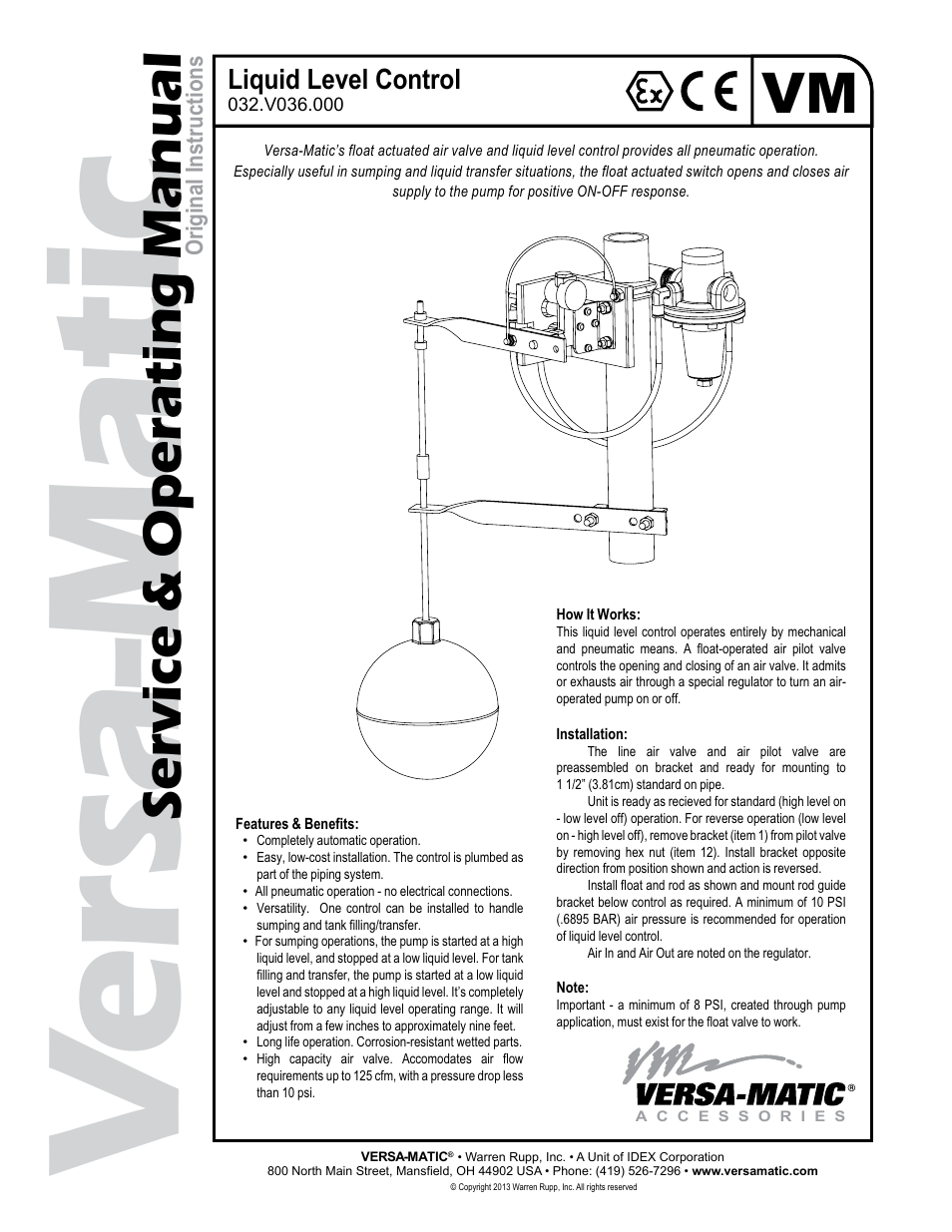 Versa-Matic Liquid Level Control User Manual | 4 pages