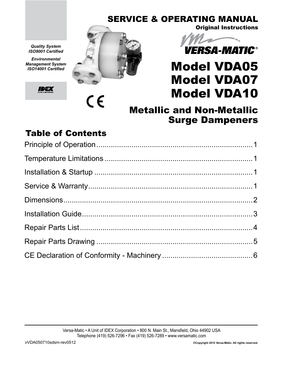 Versa-Matic VDA10 Metallic and Non-Metallic Surge Dampeners User Manual | 8 pages