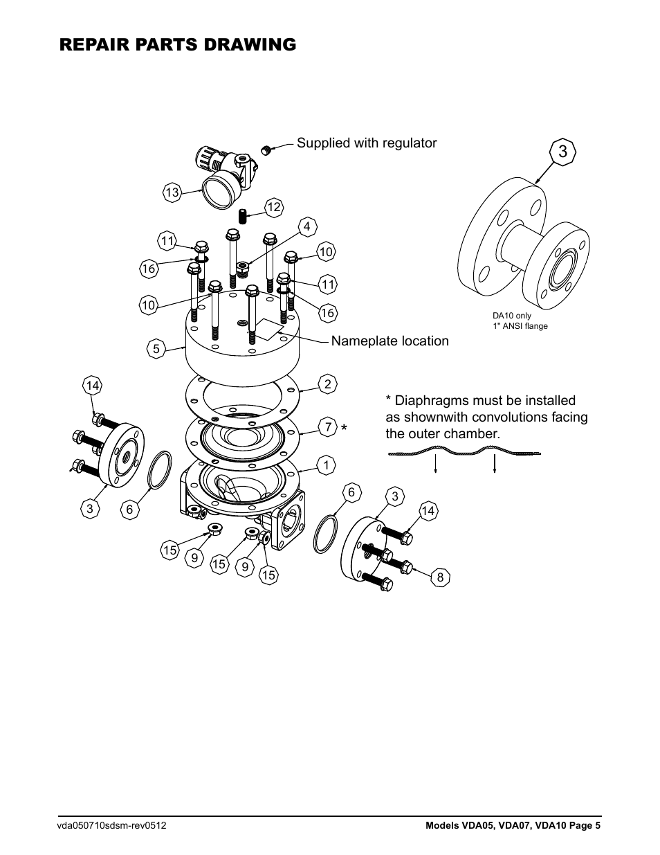 Repair parts drawing | Versa-Matic VDA10 Metallic and Non-Metallic Surge Dampeners User Manual | Page 7 / 8