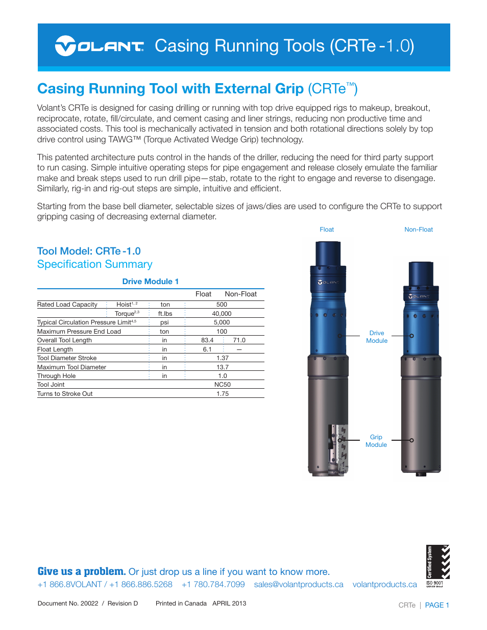 Volant CRTe-1.0 User Manual | 2 pages