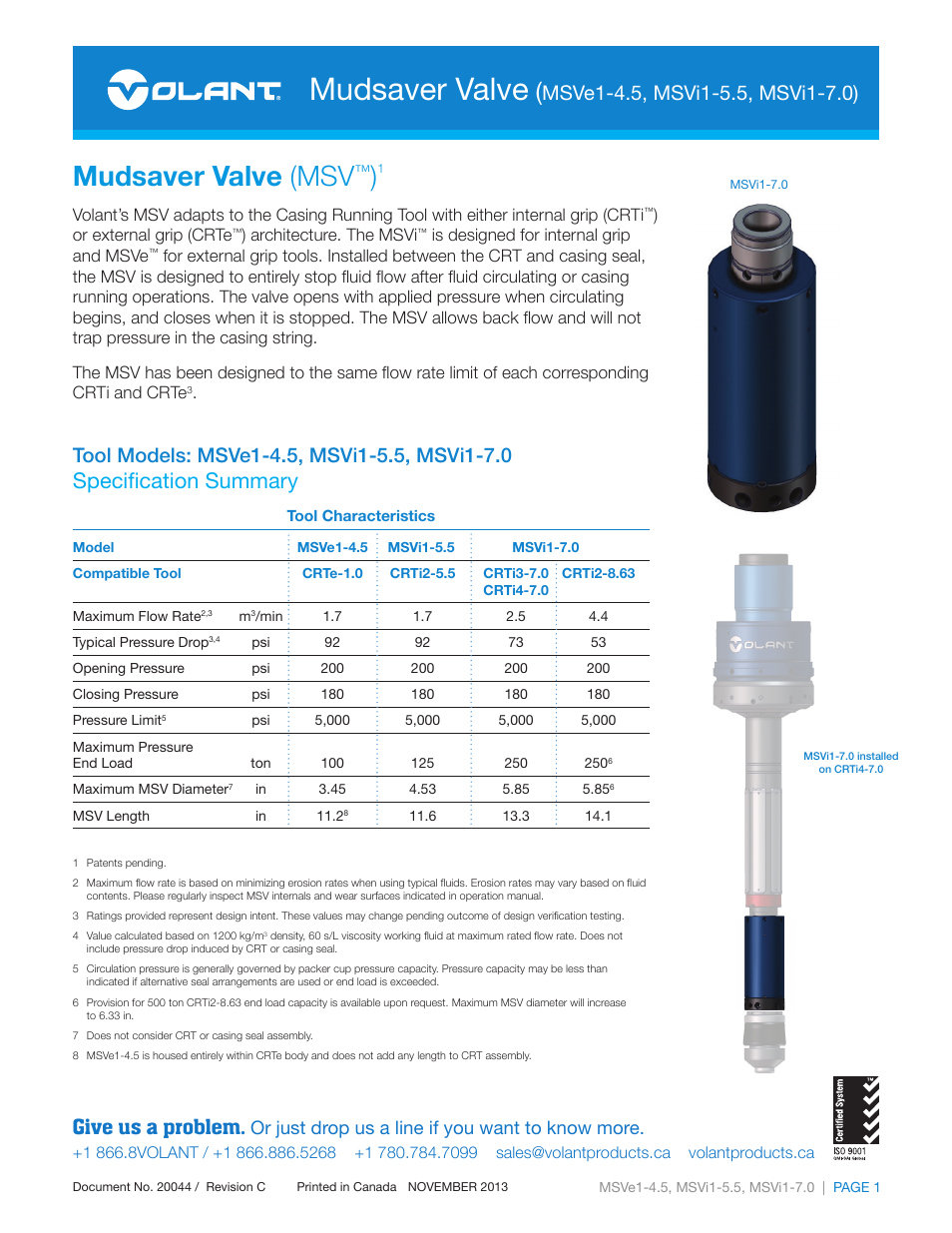 Volant MSVi1-7.0 User Manual | 1 page