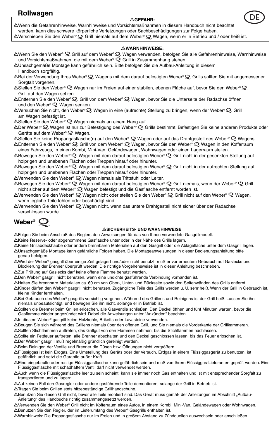 Rollwagen, Weber | weber Rollwagen Standard klappbar User Manual | Page 10 / 32