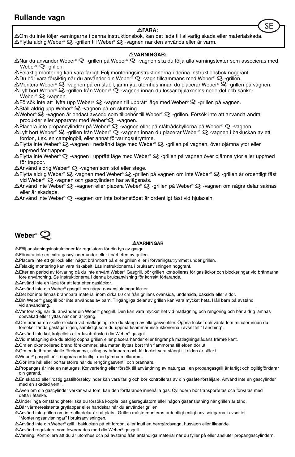 Rullande vagn, Weber | weber Rollwagen Standard klappbar User Manual | Page 9 / 32