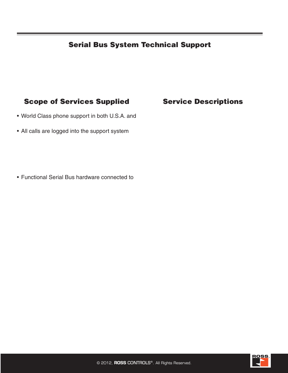 Serial bus sytem technical support, Serial bus system, Serial bus system technical support | Service descriptions scope of services supplied | Ross Controls ROSS MODULAR I User Manual | Page 52 / 56
