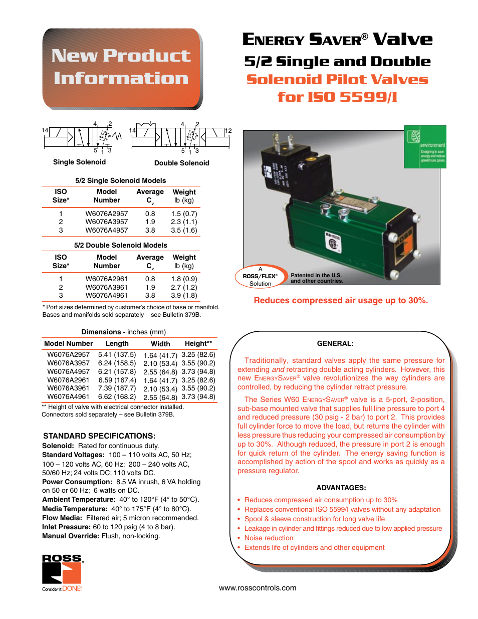Ross Controls 5599_I ENERGYSAVER SERIES W60 User Manual | 2 pages