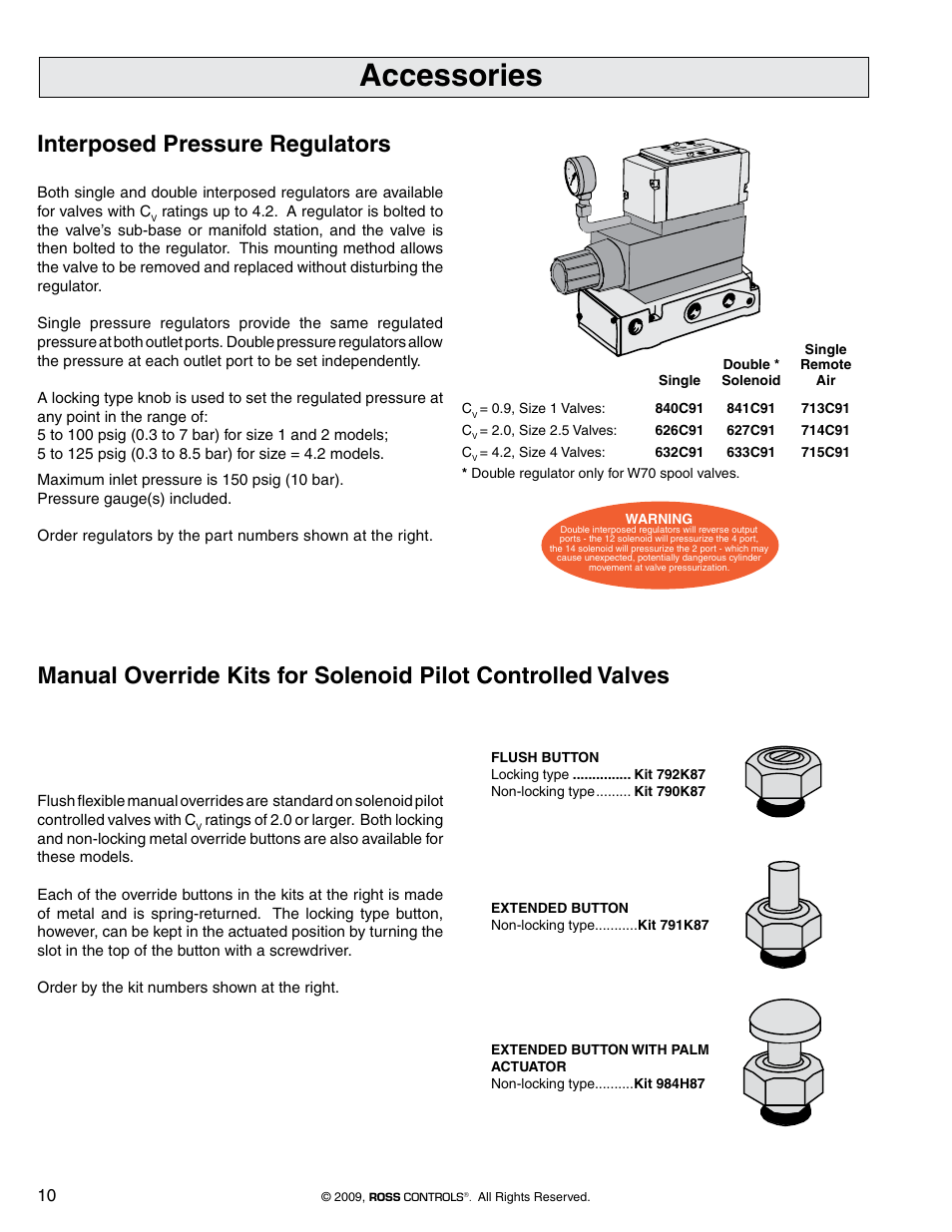 Accessories, Interposed pressure regulators | Ross Controls SPOOL & SLEEVE SERIES W70 User Manual | Page 6 / 6
