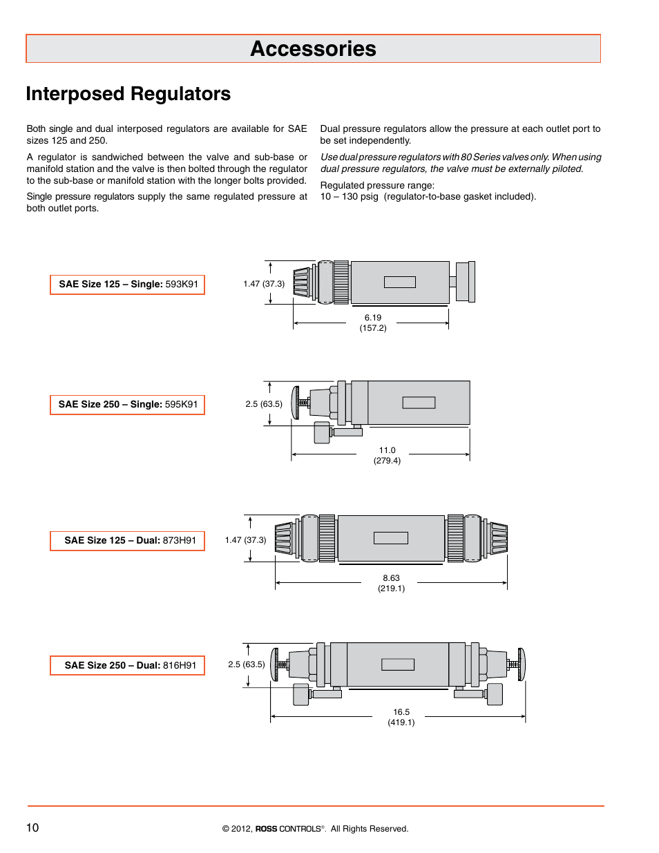 Size 500 manifold stations, Accessories, Interposed regulators | Ross Controls SPOOL & SLEEVE SERIES W80 User Manual | Page 7 / 7