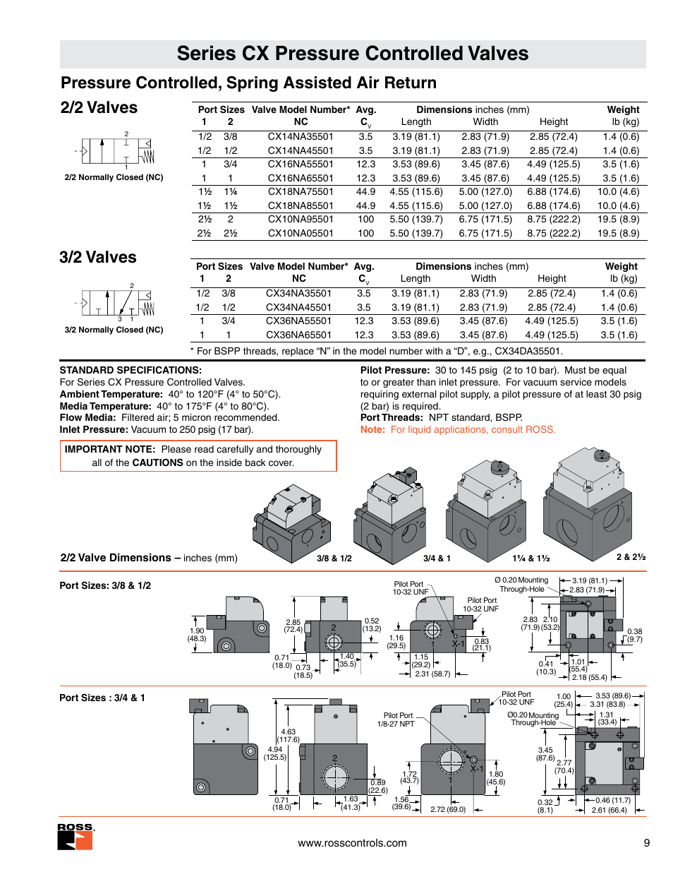Series cx pressure controlled valves, 3/2 valves | Ross Controls MODULAR GENERAL PURPOSE & LEAK TEST SERIES CX User Manual | Page 4 / 6