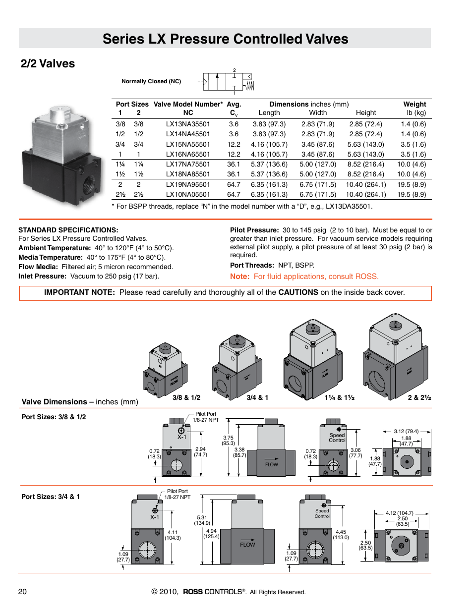 Series lx pressure controlled valves, 2/2 valves | Ross Controls INLINE GENERAL PURPOSE & LEAK TEST SERIES LX User Manual | Page 3 / 4
