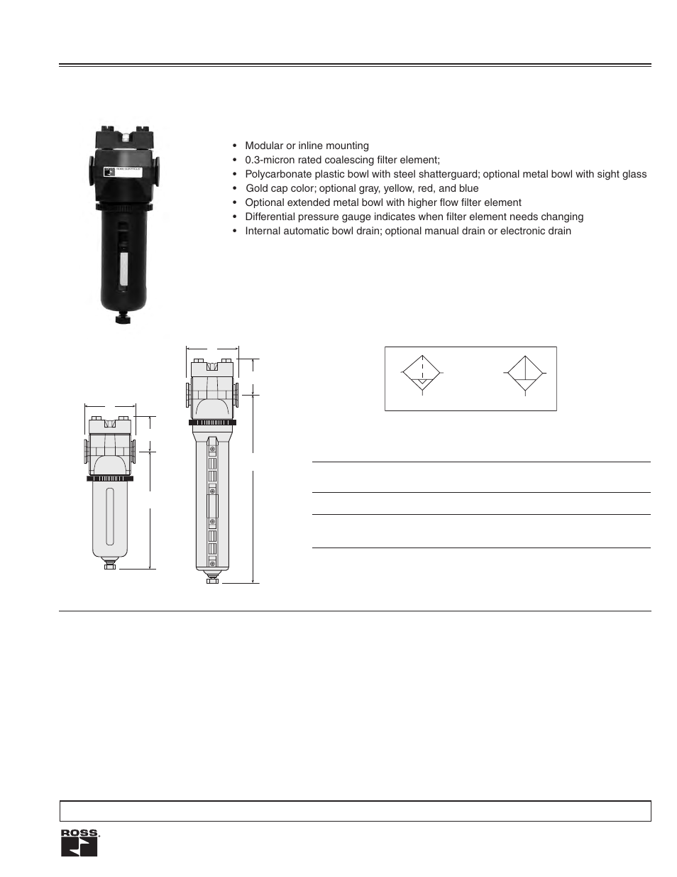 Coalescing filters, Flow to 158 scfm | Ross Controls COALESCING FILTERS User Manual | Page 5 / 11