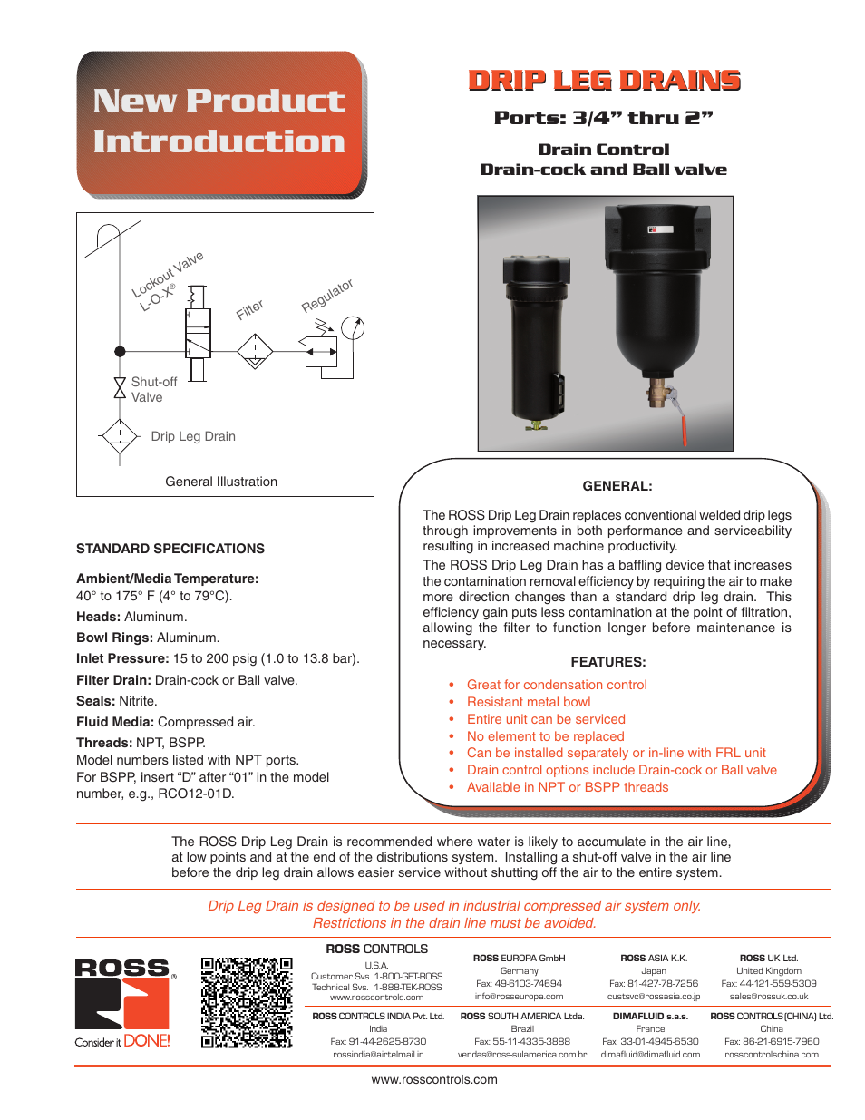 Ross Controls DRIP LEG DRAINS User Manual | 2 pages