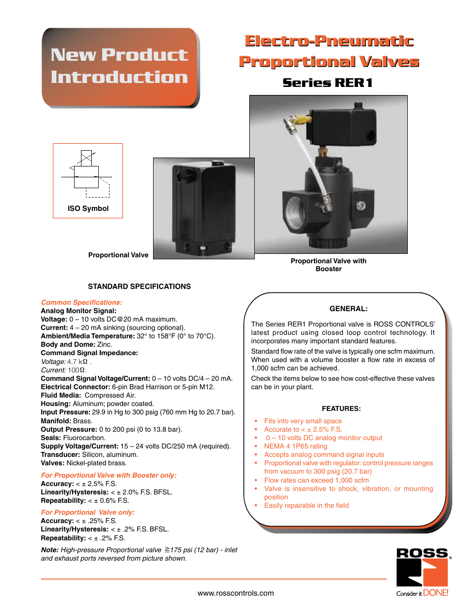 Ross Controls ELECTRO-PNEUMATIC PROPORTIONAL VALVE WITH AND WITHOUT BOOSTER User Manual | 2 pages