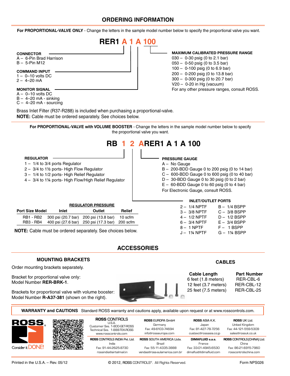 Ordering information accessories | Ross Controls ELECTRO-PNEUMATIC PROPORTIONAL VALVE WITH AND WITHOUT BOOSTER User Manual | Page 2 / 2