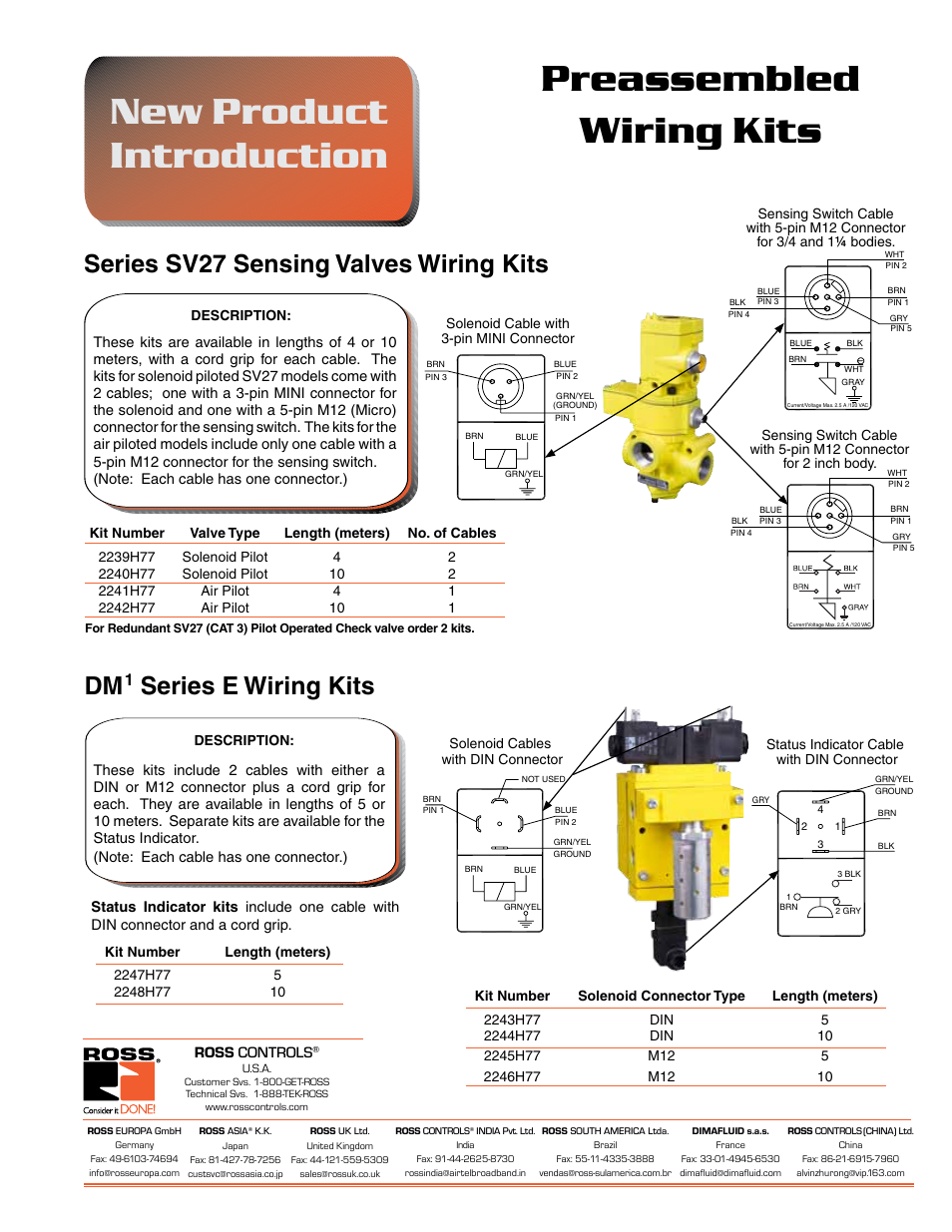 Preassembled wiring kits new product introduction, Series sv27 sensing valves wiring kits, Series e wiring kits | Ross Controls CATEGORY 4 - 3_2 VALVES SERIES DM2 C, E User Manual | Page 14 / 17