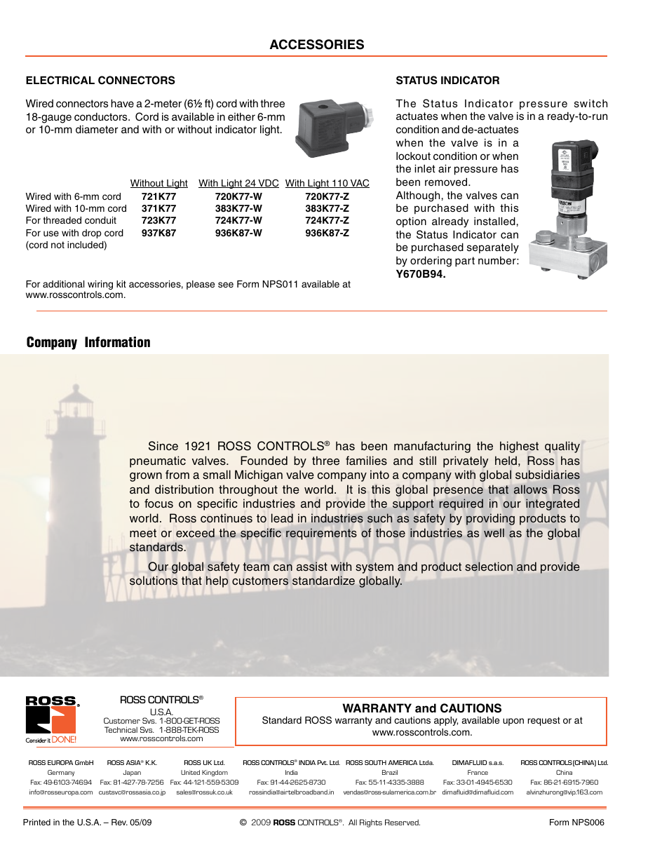 Company information, Accessories, Warranty and cautions | Since 1921 ross controls | Ross Controls CATEGORY 4 - 3_2 VALVES SERIES DM2 C, E User Manual | Page 5 / 17