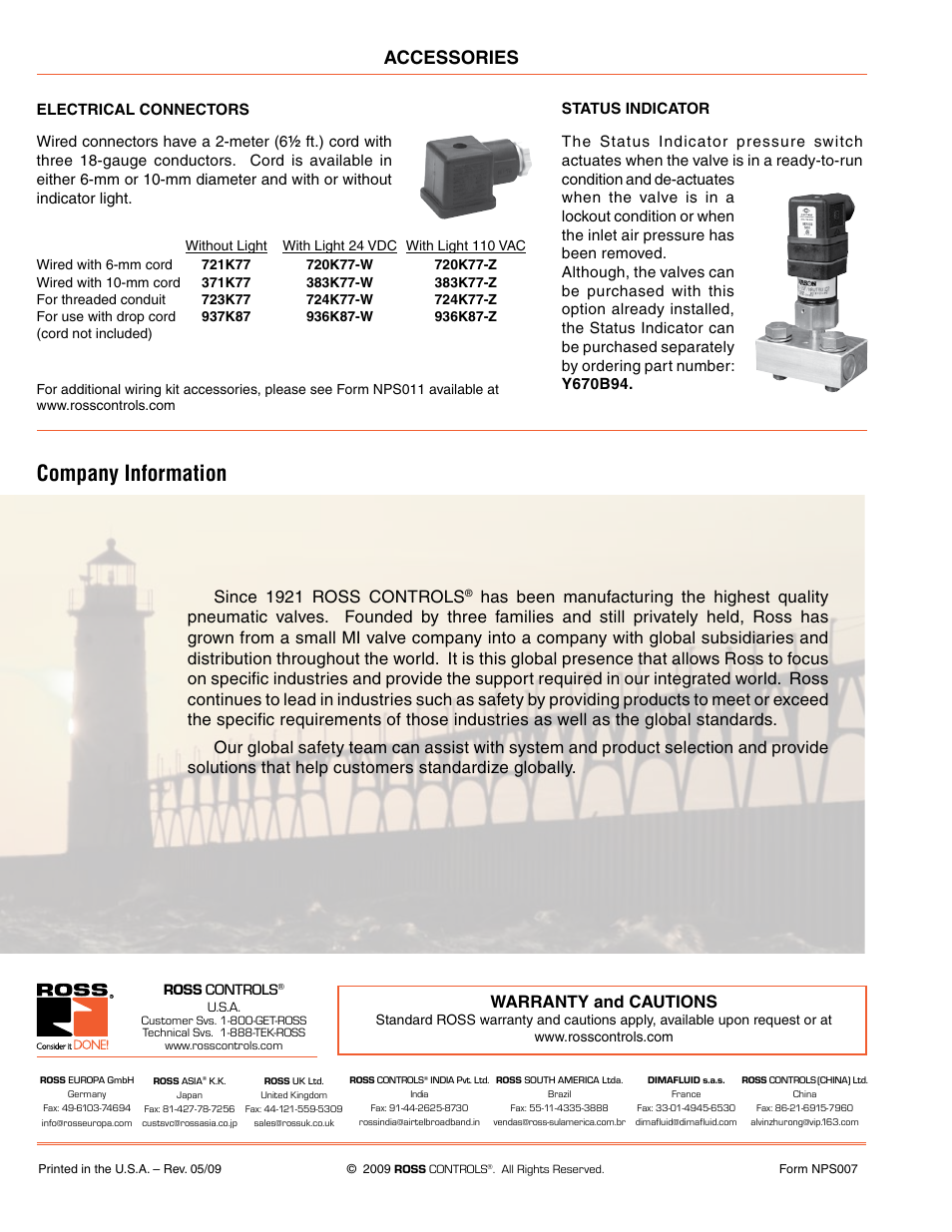 Company information, Accessories, Warranty and cautions | Since 1921 ross controls | Ross Controls CATEGORY 4 - 3_2 VALVES SERIES DM2 C, E User Manual | Page 9 / 17