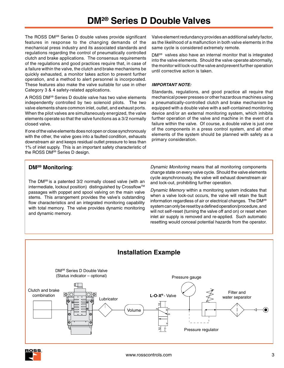 Dm2 series d double valves information, Series d double valves, Installation example | Monitoring | Ross Controls 3_2 VALVES SERIES DM2 D User Manual | Page 3 / 16