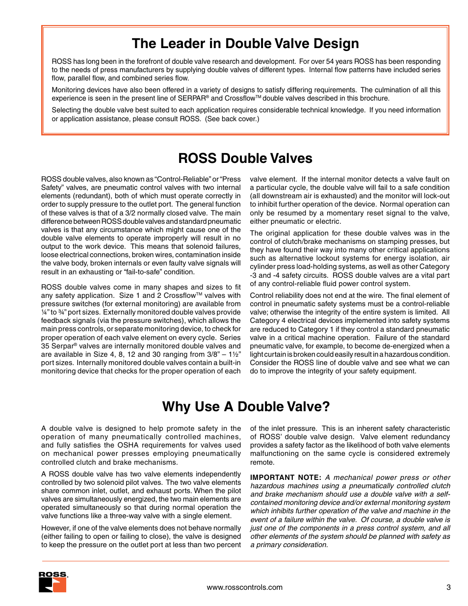 Why use a double valve | Ross Controls SERPAR AND CROSSFLOW DOUBLE VALVES SERIES 35 User Manual | Page 3 / 22