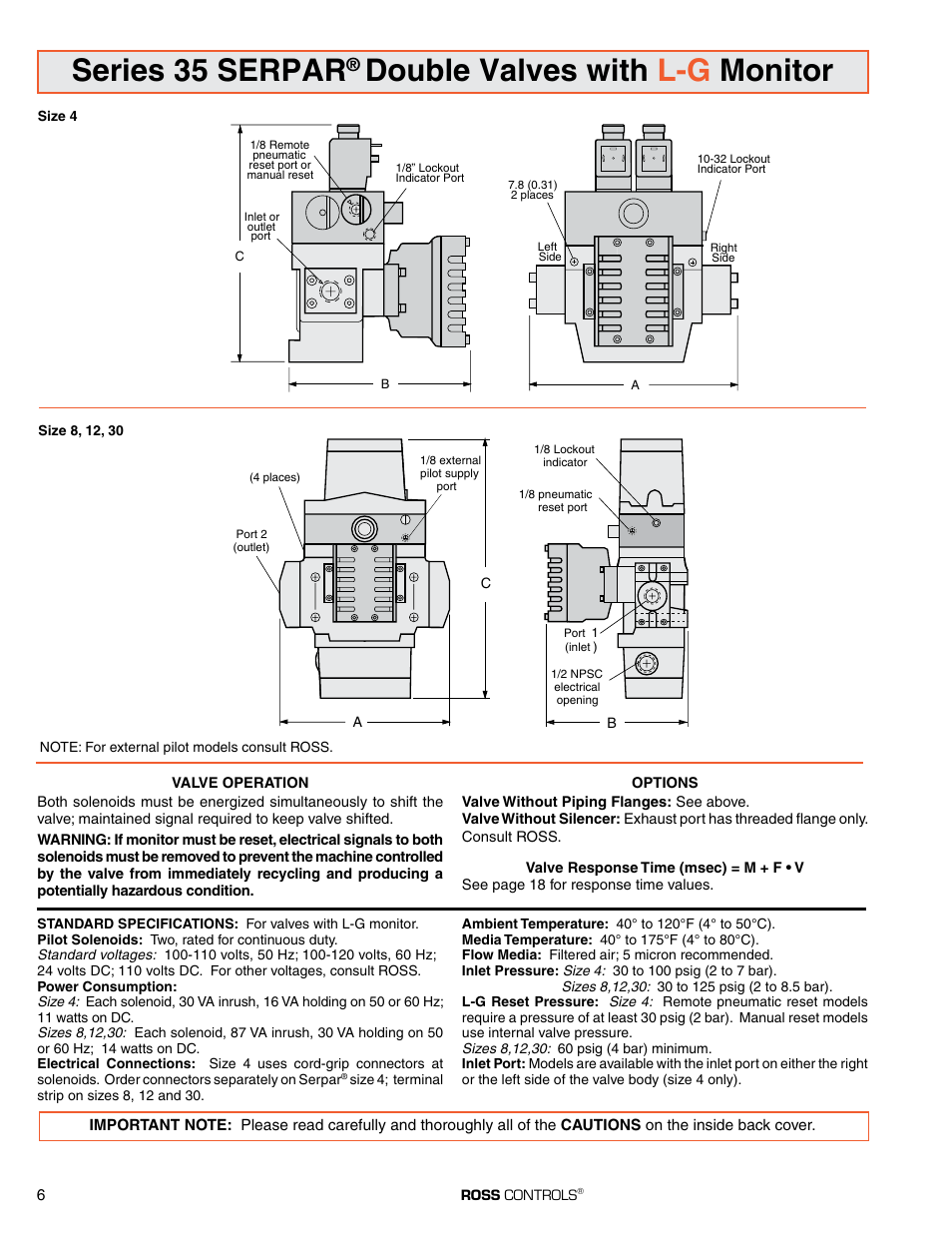 Series 35 serpar, Double valves with l-g monitor | Ross Controls SERPAR AND CROSSFLOW DOUBLE VALVES SERIES 35 User Manual | Page 6 / 22