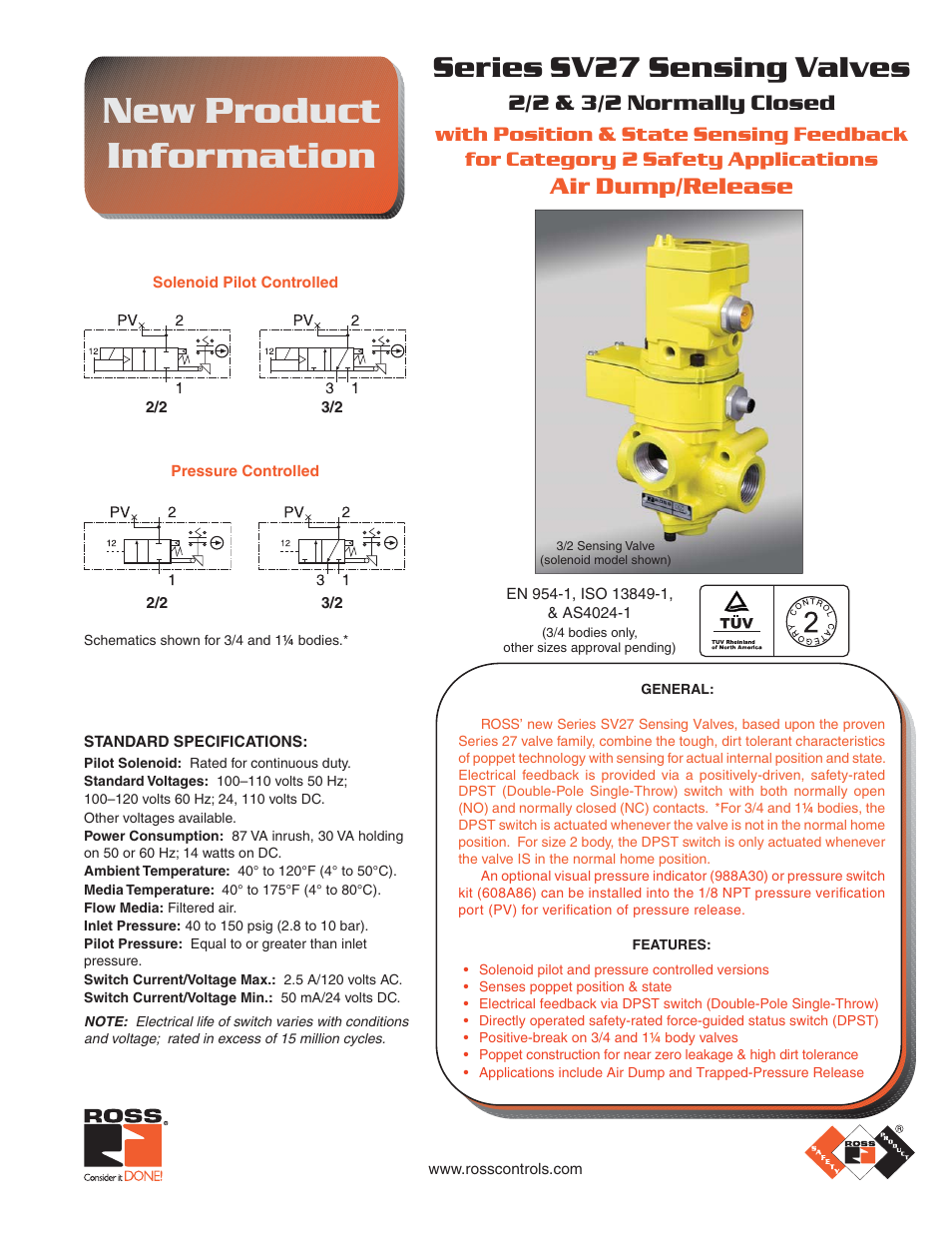 Ross Controls SENSING VALVES SERIES SV27 User Manual | 4 pages