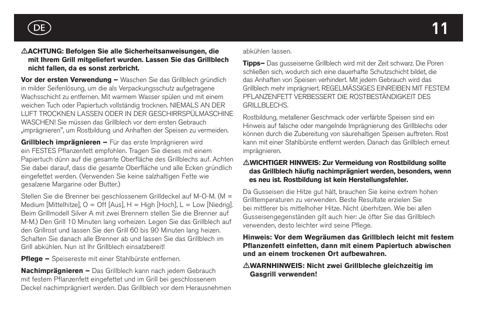 weber Gusseiserne Wendeplatte User Manual | Page 11 / 16