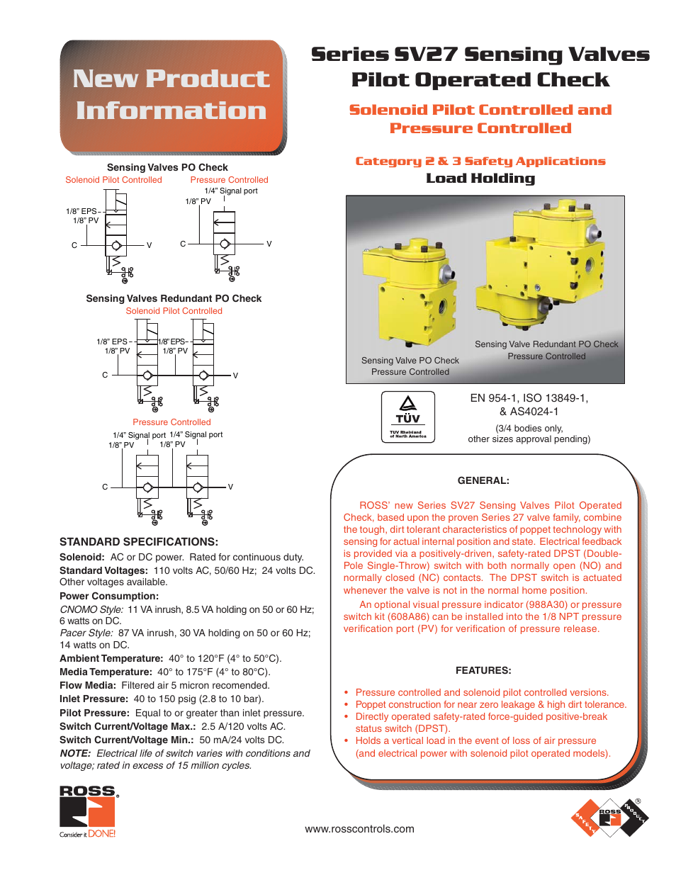 Ross Controls 2_2 WAY WITH SENSING SERIES 27 User Manual | 2 pages