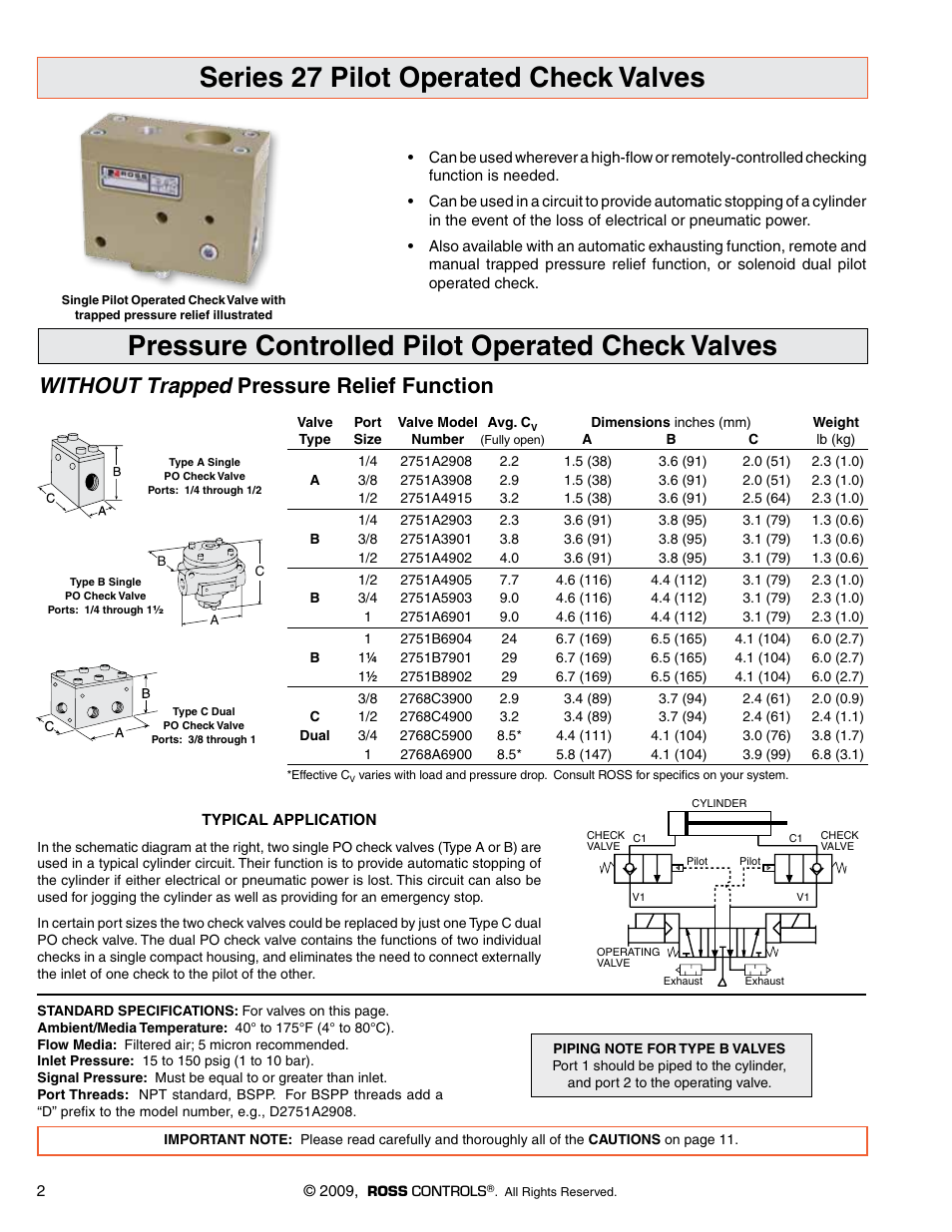 Ross Controls 2_2 WAY WITH PRESSURE RELEASE SERIES 27 User Manual | 5 pages