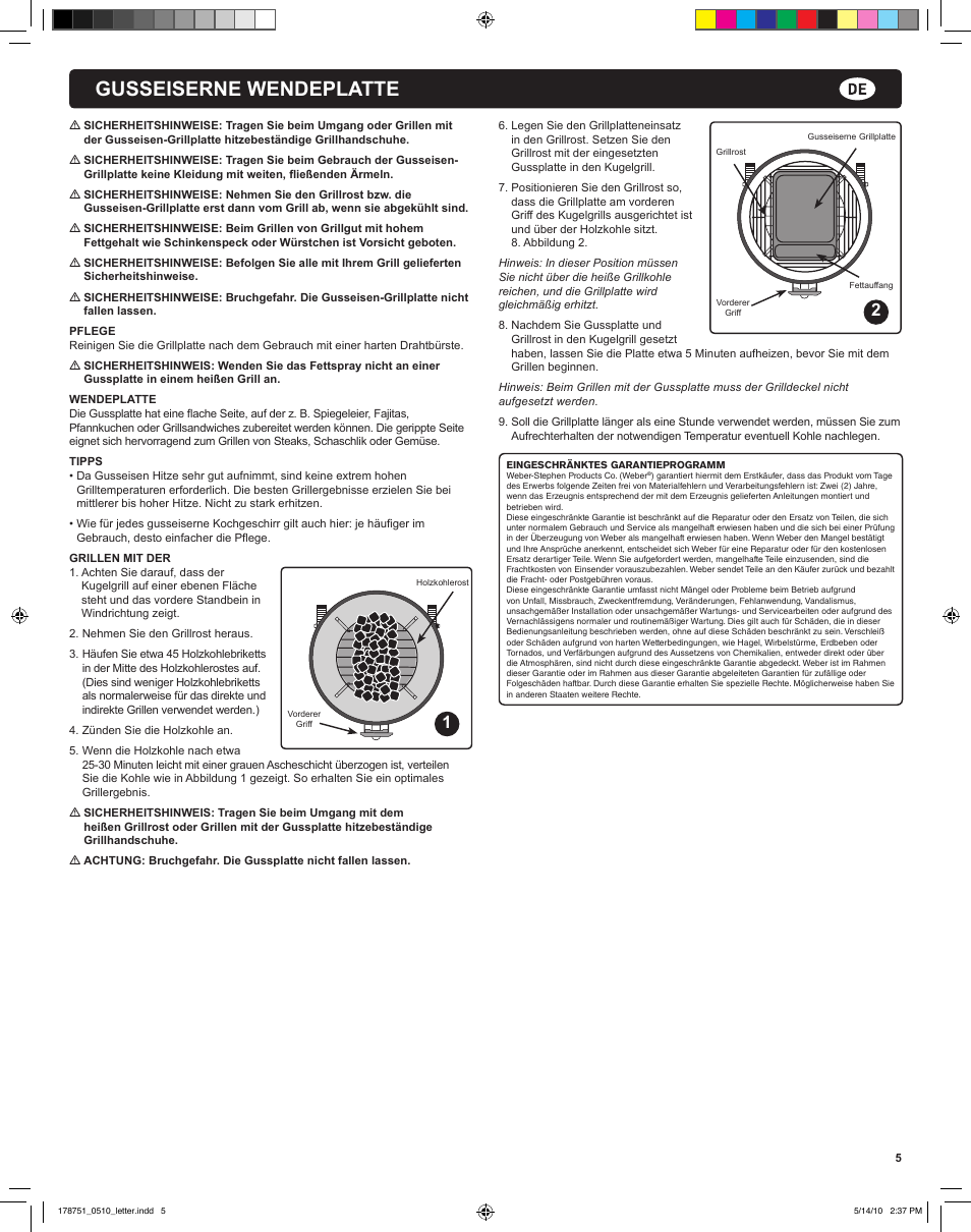 Gusseiserne wendeplatte | weber Gusseisen-Grillplatte User Manual | Page 5 / 24