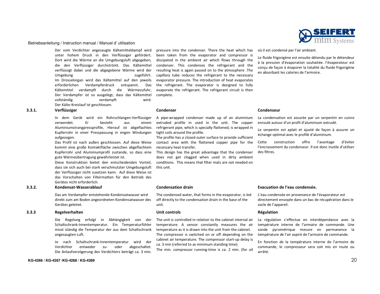 SEIFERT Filterless Control Cabinet Air Conditioner KG 4269-230V User Manual | Page 20 / 48