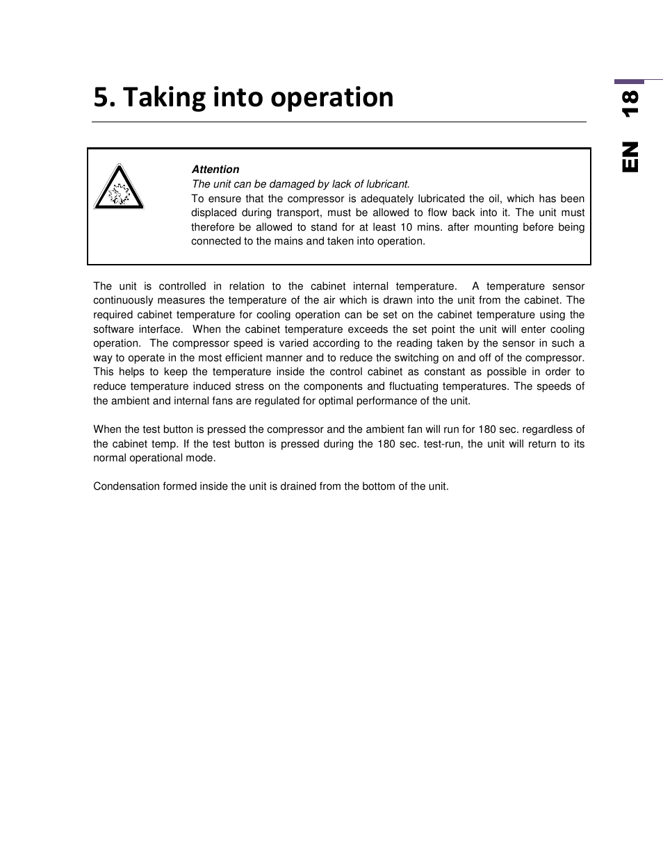 Taking into operation, En 1 8 | SEIFERT Variable Speed Air Conditioner KG 2025-24V User Manual | Page 18 / 24