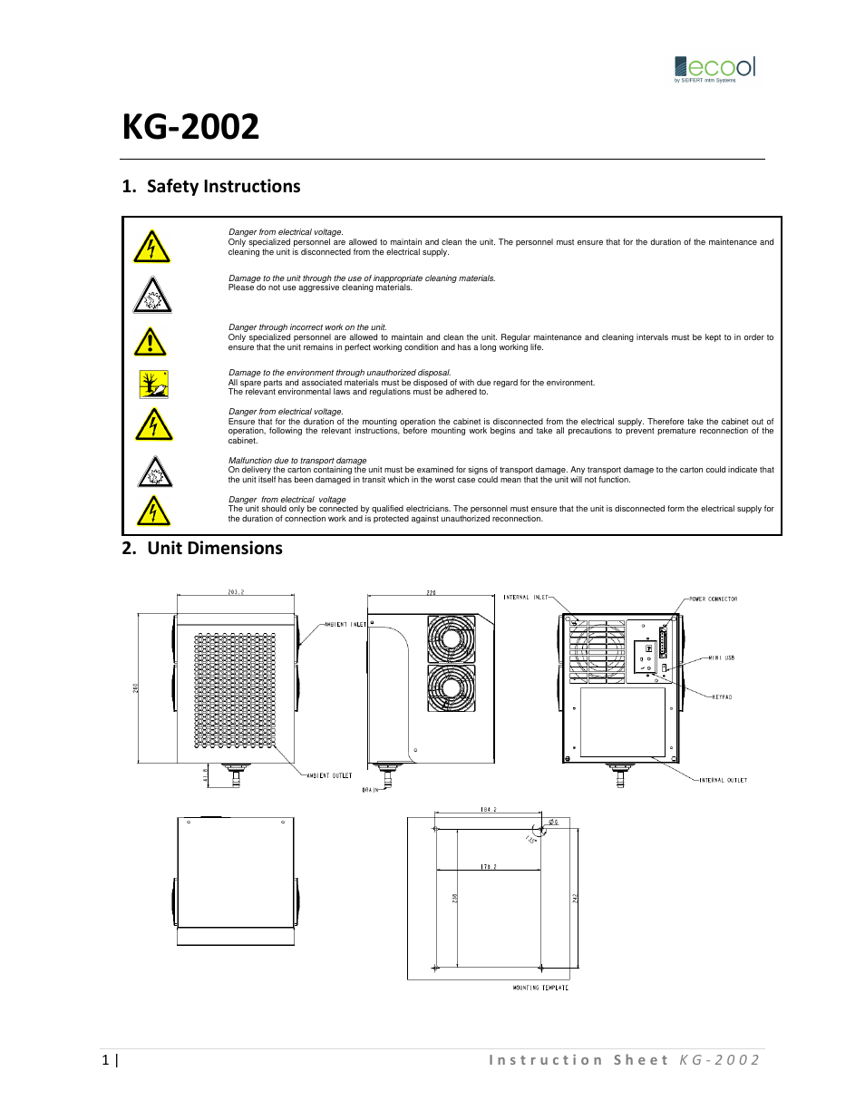 SEIFERT Variable Speed Air Conditioner KG 2002-24V User Manual | 4 pages
