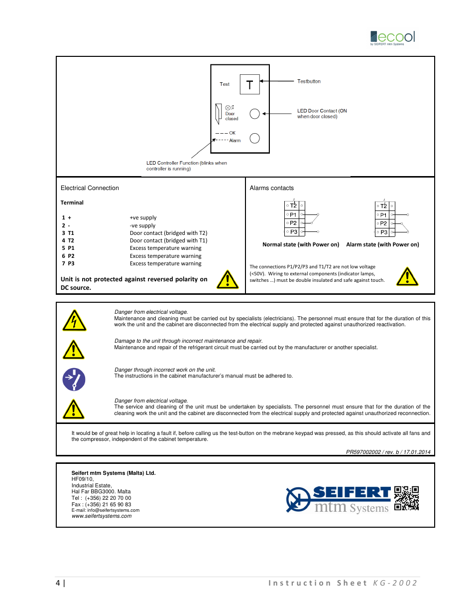 SEIFERT Variable Speed Air Conditioner KG 2002-24V User Manual | Page 4 / 4