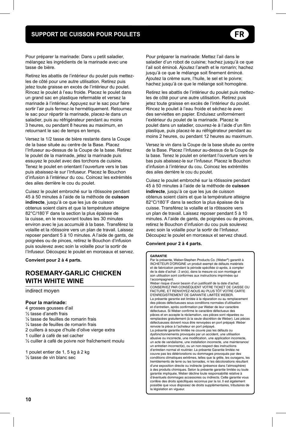 Rosemary-garlic chicken with white wine, Support de cuisson pour poulets | weber Geflugelhalter Weber Style User Manual | Page 10 / 68