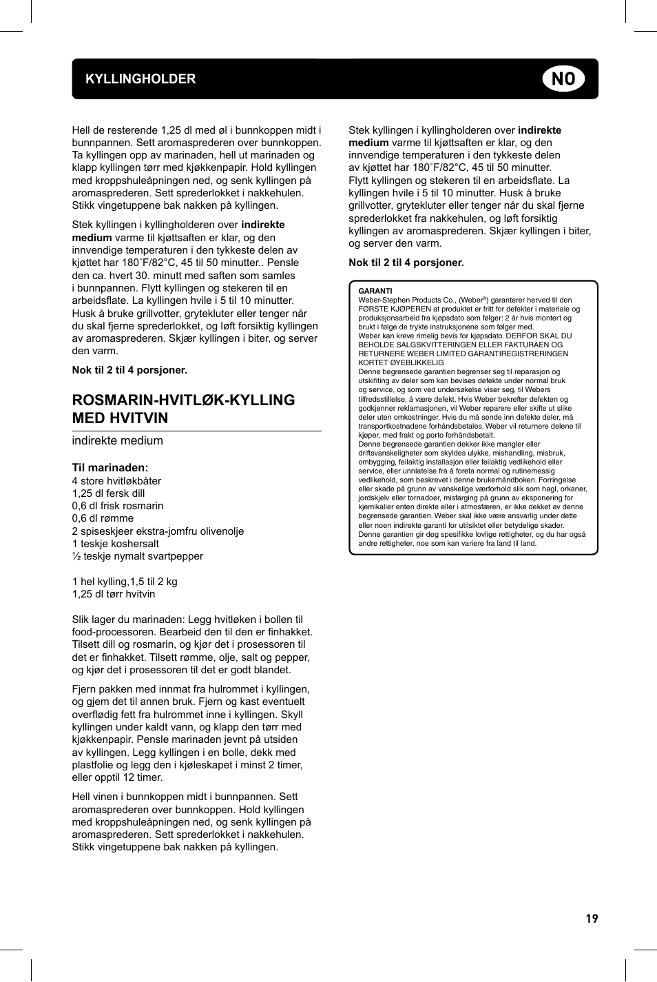 Rosmarin-hvitløk-kylling med hvitvin, Kyllingholder | weber Geflugelhalter Weber Style User Manual | Page 19 / 68