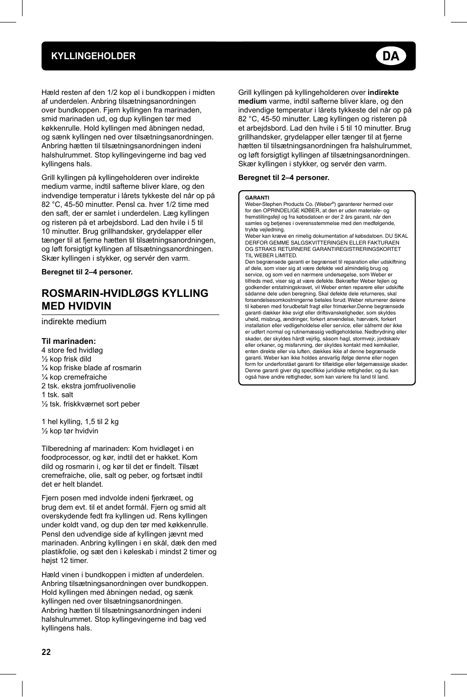 Rosmarin-hvidløgs kylling med hvidvin, Kyllingeholder | weber Geflugelhalter Weber Style User Manual | Page 22 / 68