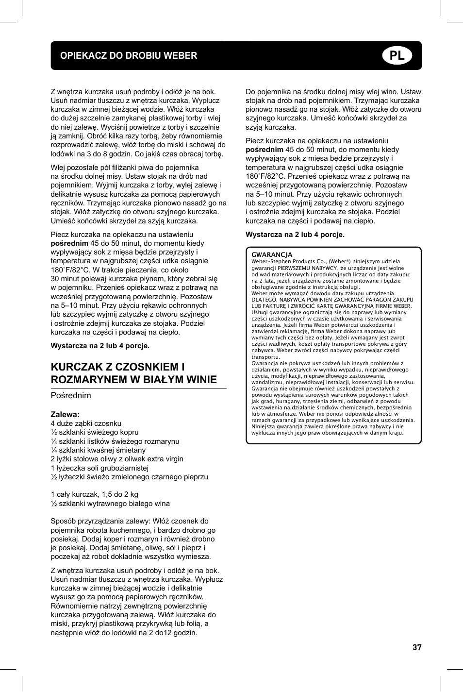 Kurczak z czosnkiem i rozmarynem w białym winie, Opiekacz do drobiu weber | weber Geflugelhalter Weber Style User Manual | Page 37 / 68