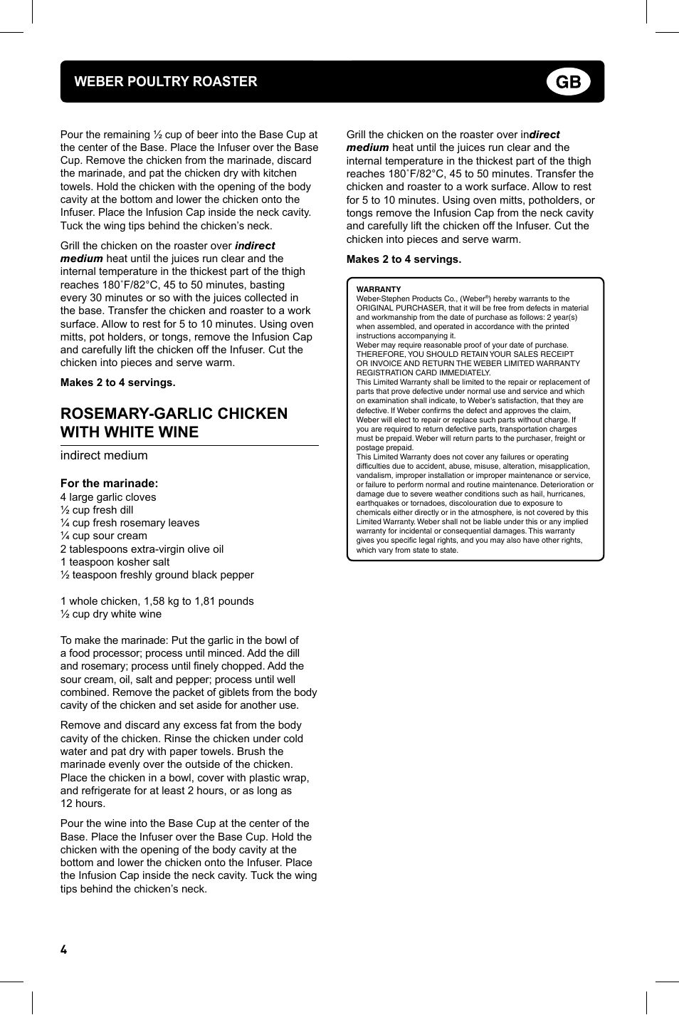 Rosemary-garlic chicken with white wine, Weber poultry roaster | weber Geflugelhalter Weber Style User Manual | Page 4 / 68